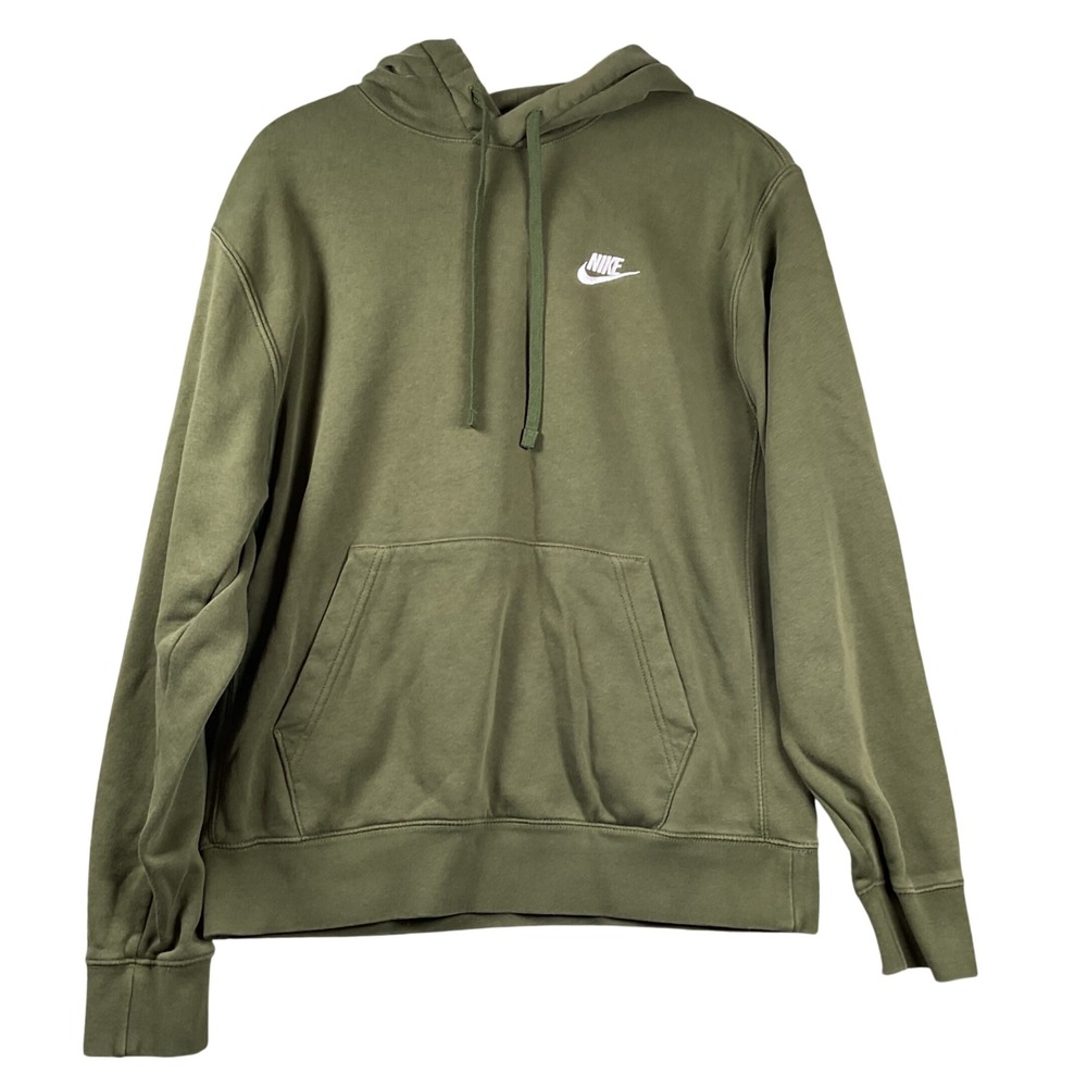 Nike Hoodie Mens Medium Olive Green Embroidered Futura Logo Pullover Fleece